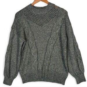 LC Lauren Conrad Green Cable Knit Sweater Womens Large Chunky Cozy Pullover